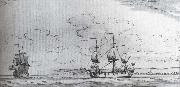 Monamy, Peter A small English man-o-war proceeding down channel off Deal,the white cliffs in the distance oil painting